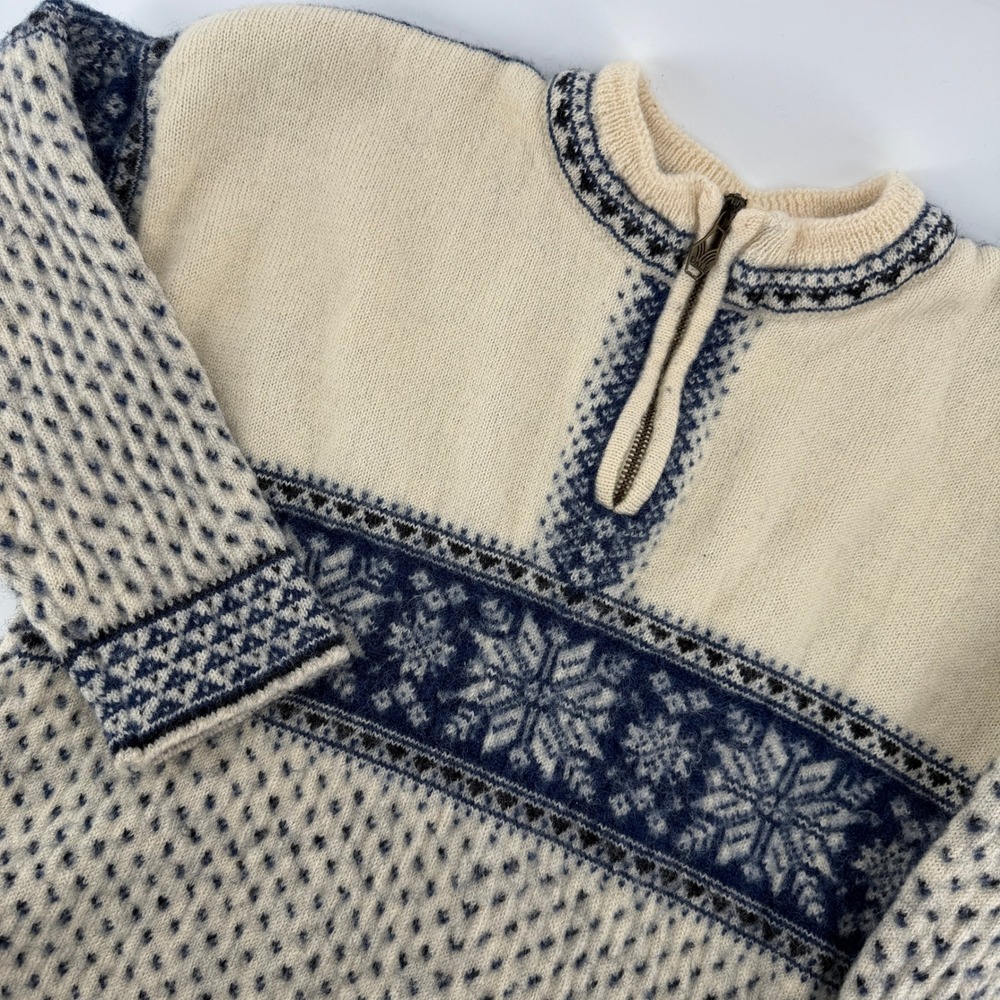 Dale of Norway Sweater Womens S Cream Blue Nordic Snowflake Wool Quarter Zip Ski